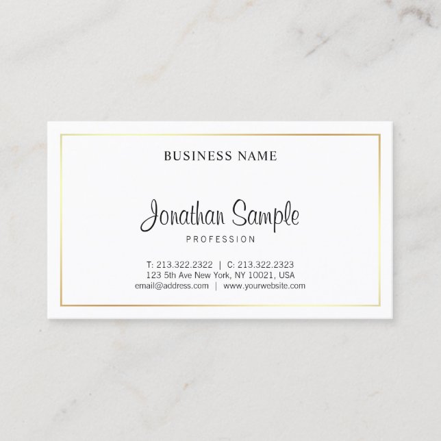 Modern Script Professional Elegant Plain Gold Luxe Business Card (Front)