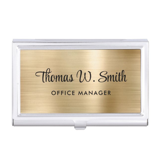 Modern Script Professional Gold Business Card Case (Front)