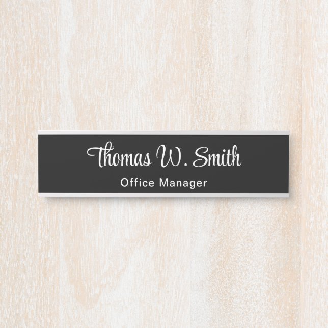Modern Script Professional Name Black Door Sign (Front)