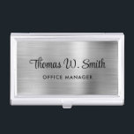 Modern Script Professional  Silver Business Card Case<br><div class="desc">Modern professional brushed silver business card case with your name in a stylish bold script. Add your job title in simple typography.</div>