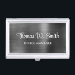 Modern Script Professional Silver Grey Business Card Case<br><div class="desc">Modern professional brushed dark silver grey business card case with your name in a stylish bold white script. Add your job title in simple white typography.</div>