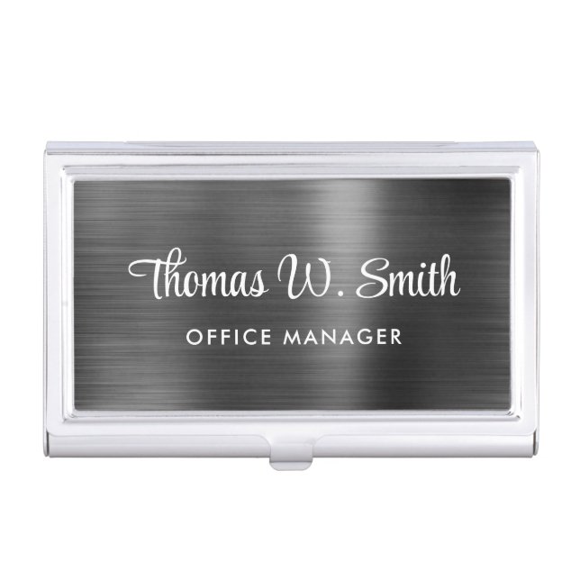 Modern Script Professional Silver Grey Business Card Case (Front)