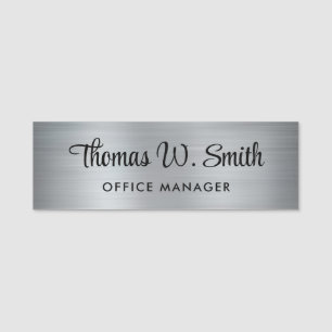 Modern Script Professional Silver Name Tag