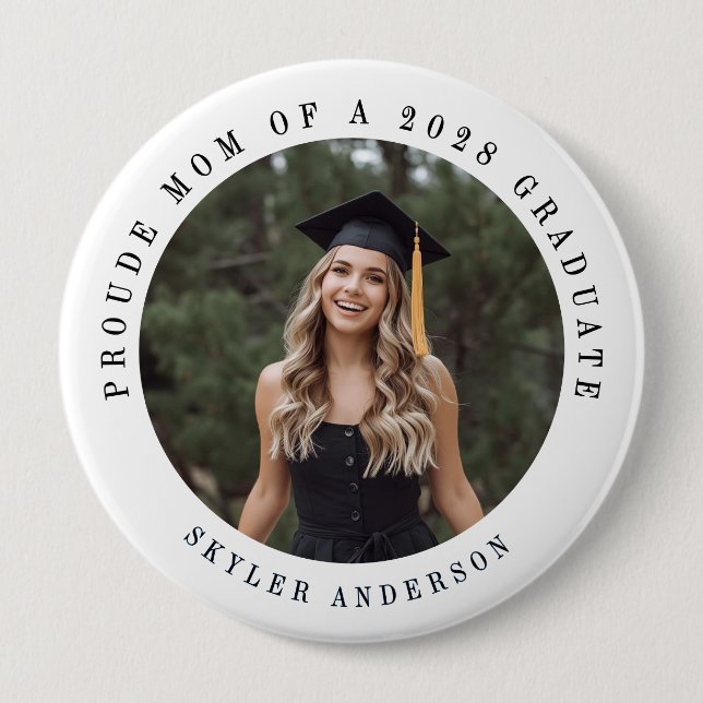 Modern Script Proud Mom Senior Photo Graduation  Button (Front)