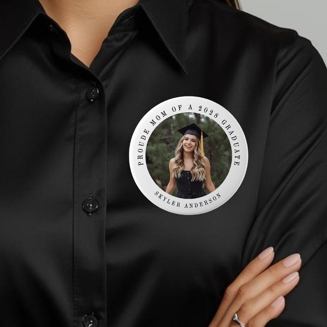 Modern Script Proud Mom Senior Photo Graduation  Button (Creator Uploaded)