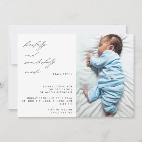 Modern Script Psalm 139 Baby Dedication Photo Invitation