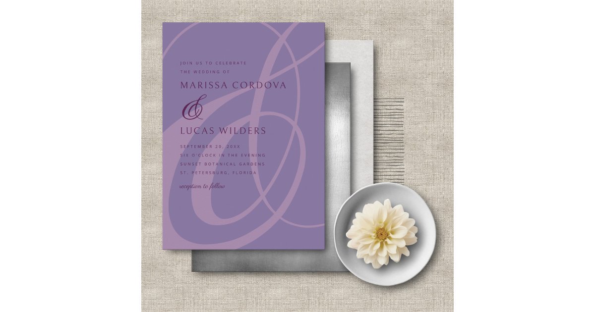 Modern Script Purple Ampersand Wedding Invitation | Zazzle