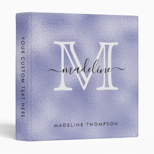 Modern Script Purple Foil Monogram 3 Ring Binder