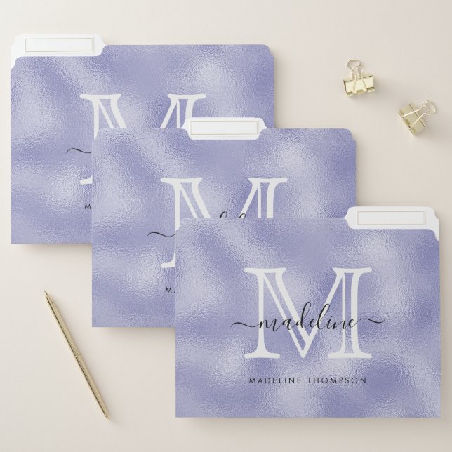 Modern Script Purple Foil Monogram File Folder (Set)