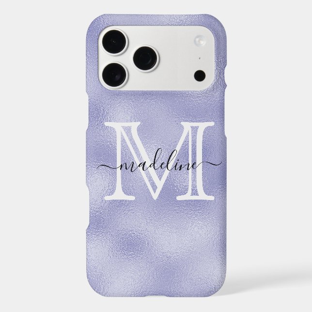 Modern Script Purple Foil Monogram Iphone Case (Back)