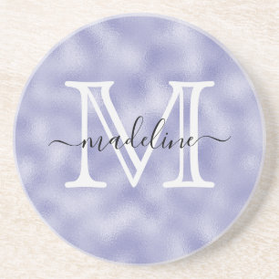 Modern Script Purple Foil Monogram Kitchen Coaster