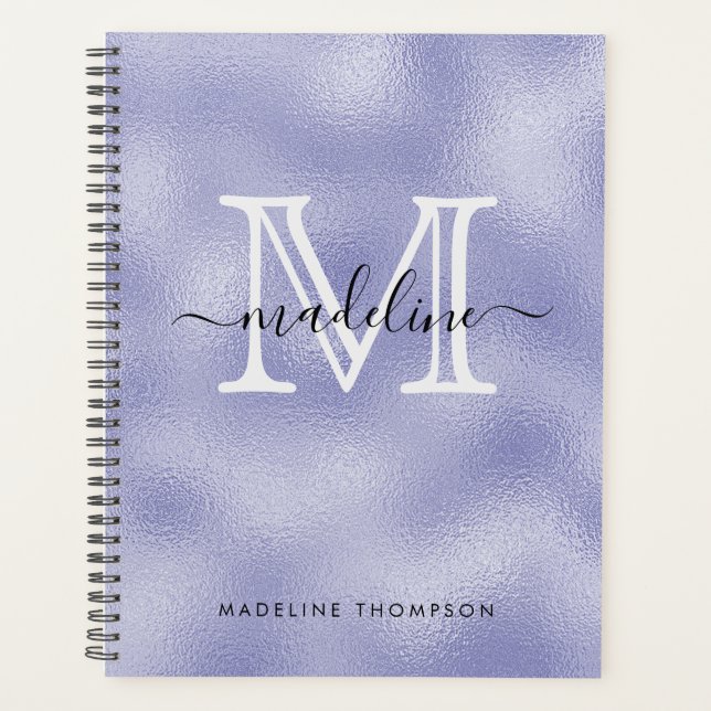 Modern Script Purple Foil Monogram Planner (Front)