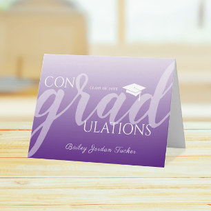 Modern Script Purple Graduation Congratulations Card