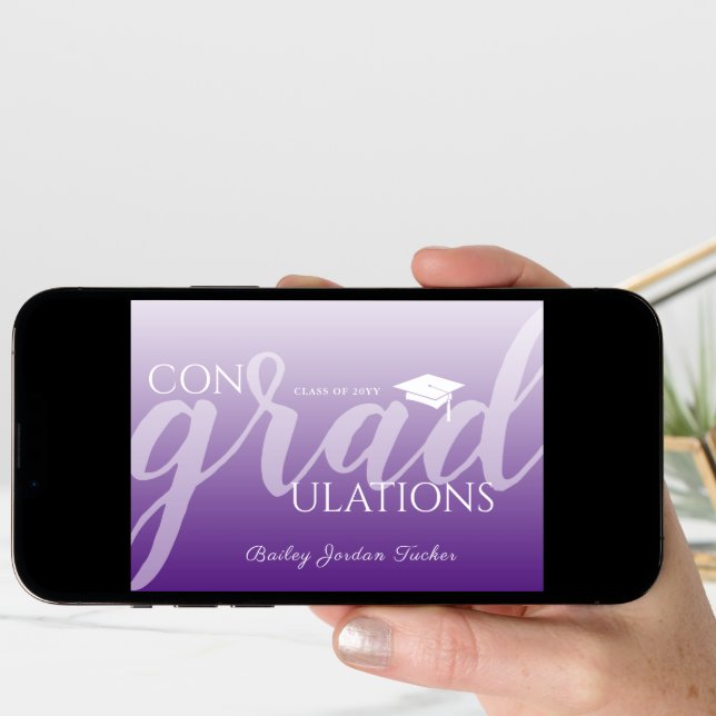Modern Script Purple Graduation Congratulations Card (Front Digital)