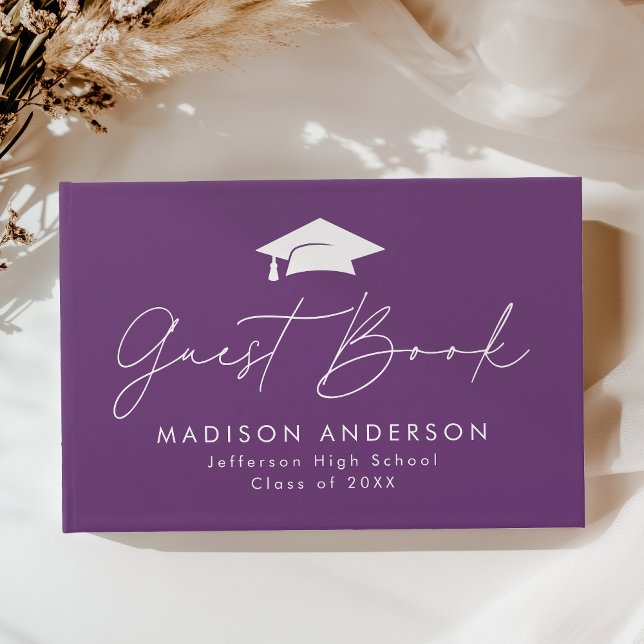Modern Script Purple Photo Graduation Guest Book (Creator Uploaded)