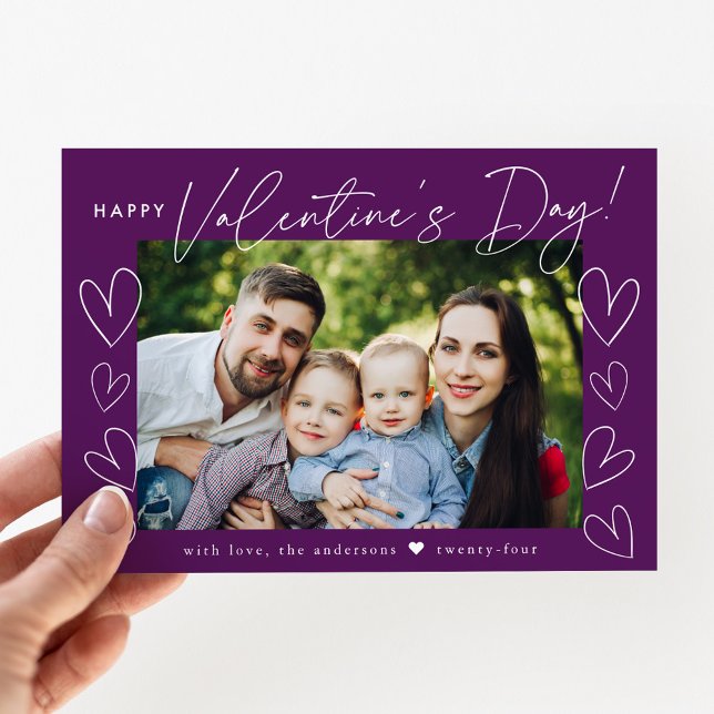 Modern Script Purple Valentine's Day Photo Holiday Card (Creator Uploaded)
