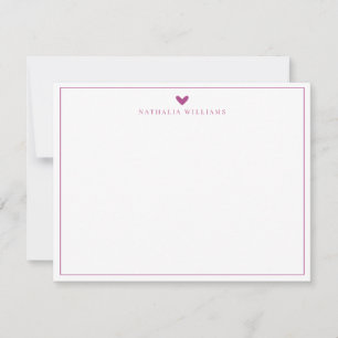 Modern Script Purple Violet Heart Border Monogram Note Card