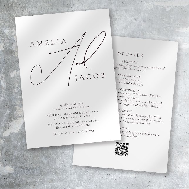 Modern Script QR Code All in One Wedding Invitation (Creator Uploaded)