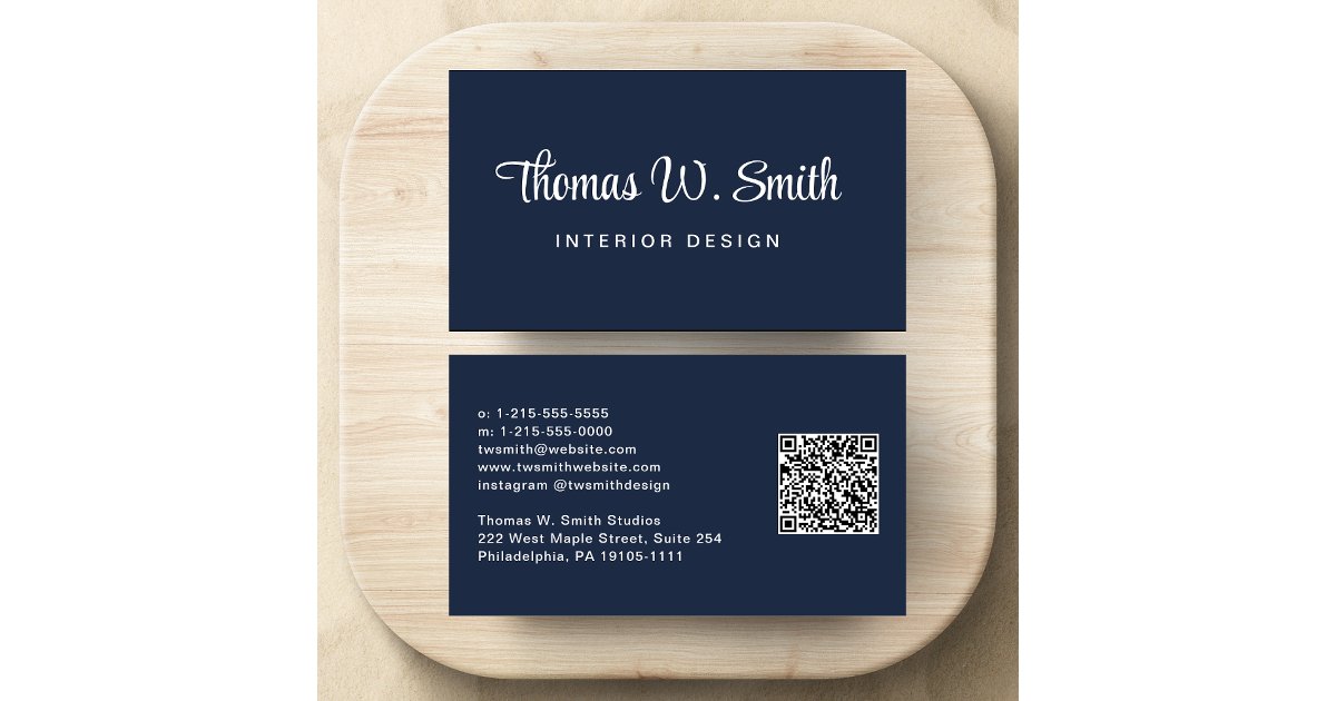 Answer Booklet Script Qr Code Photo Modern Script QR Code Blue Business Card | Zazzle