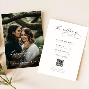 Modern Script QR Code Boho Minimalist Wedding Invitation