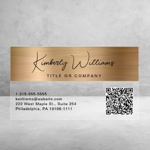 Modern Script QR Code Gold Professional Clear Business Cards