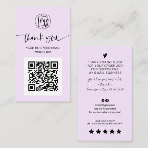 Modern script QR code lavender order thank you Business Card