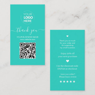 Modern Script QR Code Mint Order Thank You Business Card