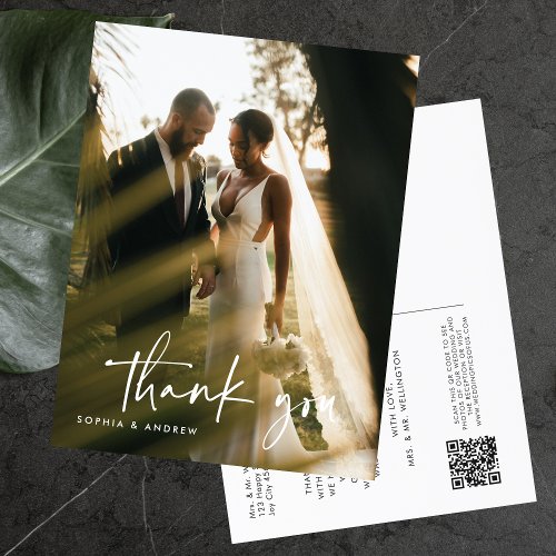 Modern Script QR Code Photo Gallery Wedding Postcard