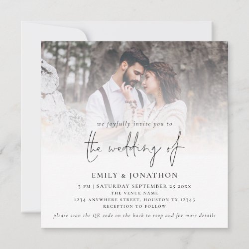 Modern Script QR Code Photo Square Wedding Invitation