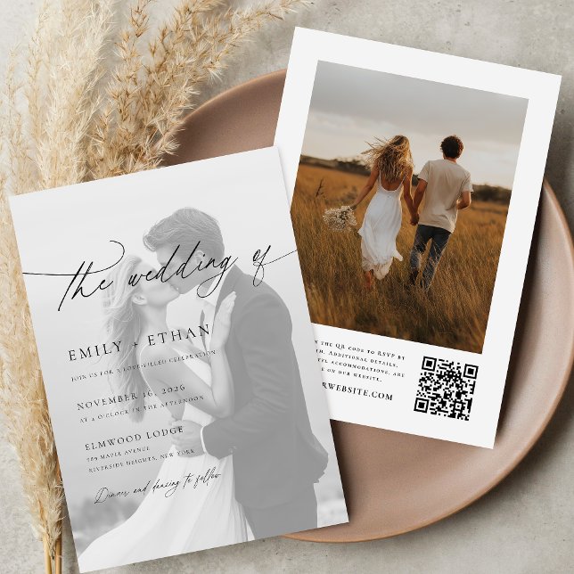 Modern Script QR Code Photo Wedding Invitation (Creator Uploaded)