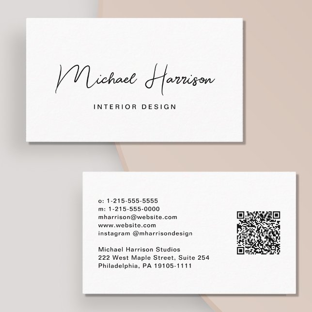 Modern Script QR Code Professional Business Card (Capture attention and make connections with our modern signature script QR code business card)