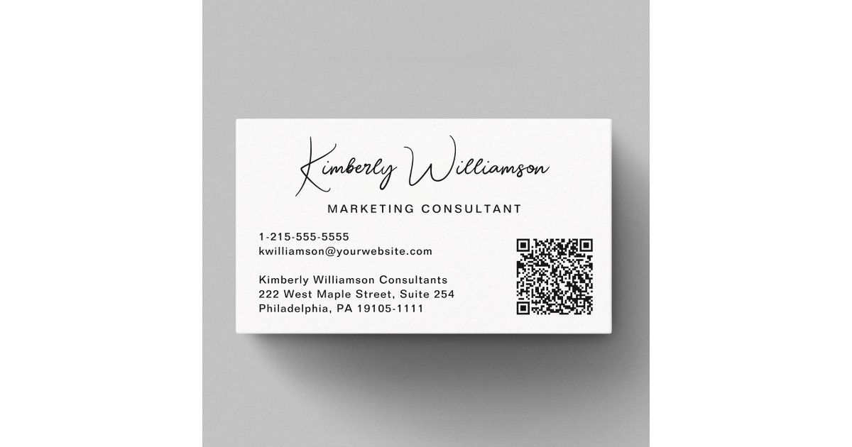 Answer Booklet Script Qr Code Photo Modern Script QR Code Professional Business Card | Zazzle