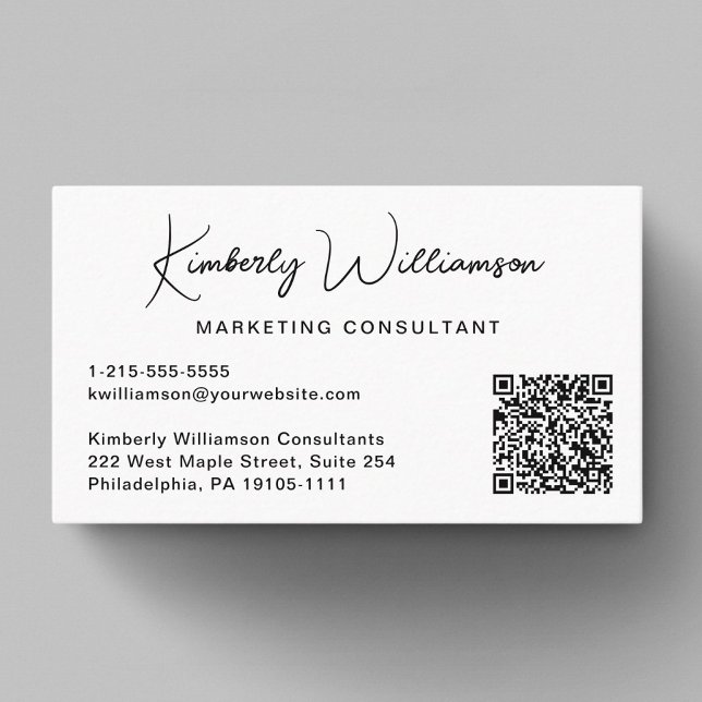 Modern Script QR Code Professional Business Card (Capture attention, make connections, and leave a lasting impression with our modern QR business card)