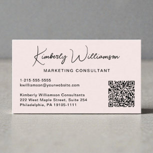 Modern Script QR Code Professional Pink Business Card