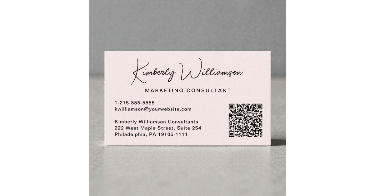 Answer Booklet Script Qr Code Photo Modern Script QR Code Professional Pink Business Card | Zazzle