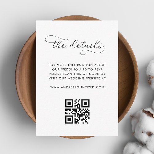 Modern Script  QR Code Simple Wedding Details Enclosure Card