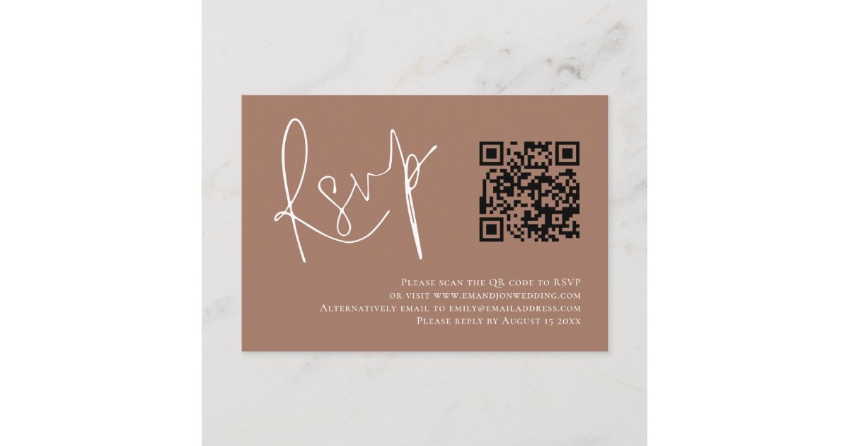 Modern Script QR Code Soft Brown Wedding RSVP Enclosure Card | Zazzle