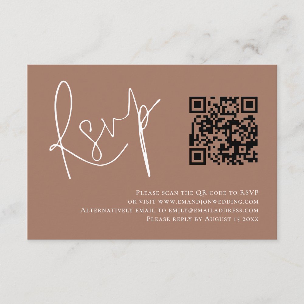 Modern Script QR Code Soft Brown Wedding RSVP Enclosure Card - Snuggle ...