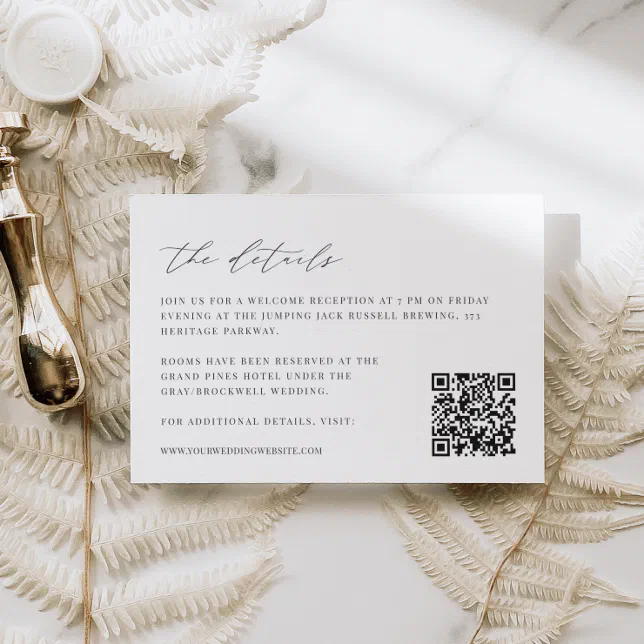 Modern Script QR Code Wedding Details Enclosure Card | Zazzle