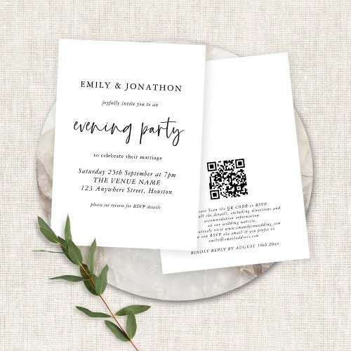Modern Script QR Code Wedding Evening Party Invita Invitation