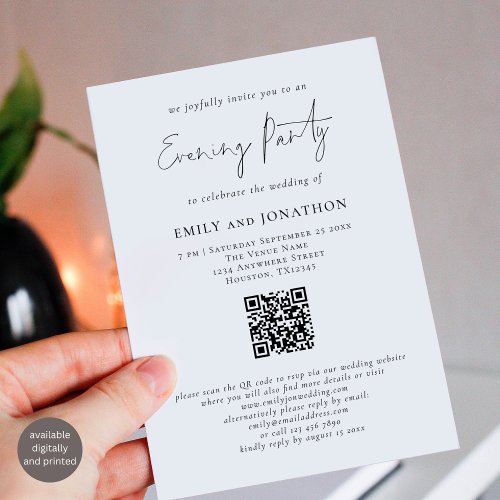 Modern Script QR Code Wedding Evening Party Invitation