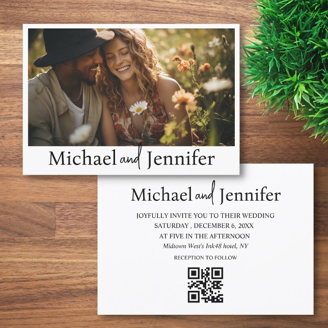 modern script qr code wedding photo  invitation (Creator Uploaded)