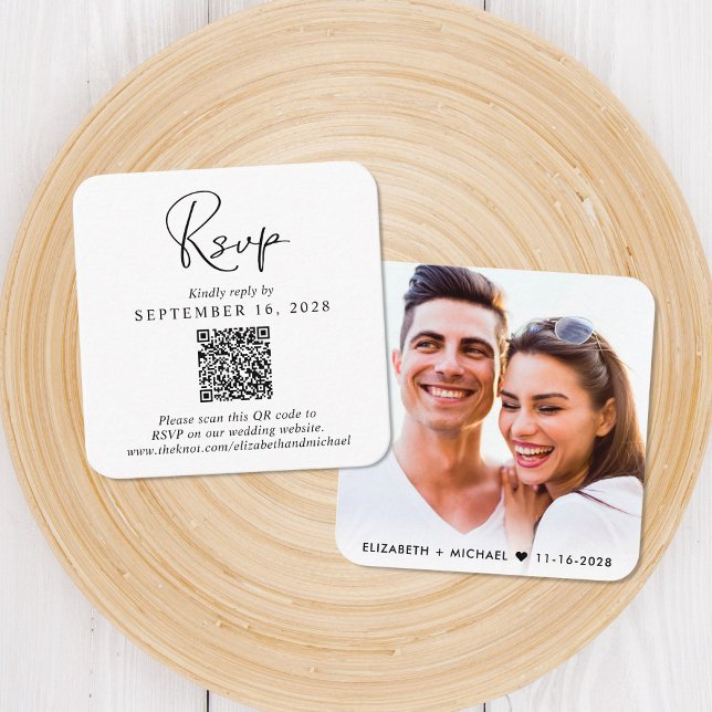 Modern Script QR Code Wedding RSVP Enclosure Card (Creator Uploaded)