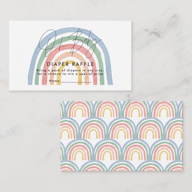 modern script rainbow baby shower diaper raffle note card (Front/Back)
