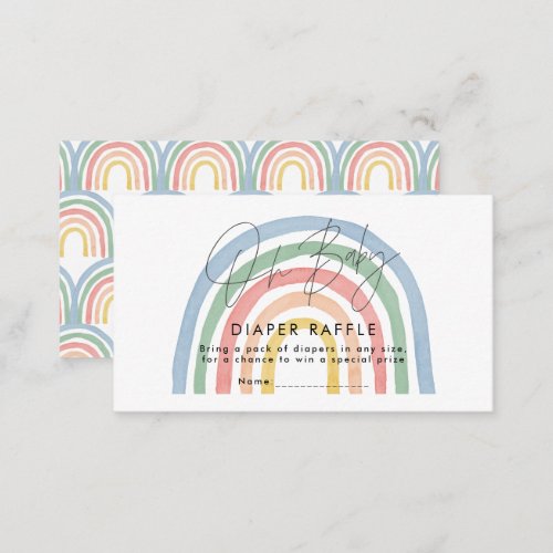 modern script rainbow baby shower diaper raffle note card