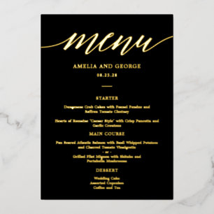 Modern Script REAL FOIL Elegant Menu Card