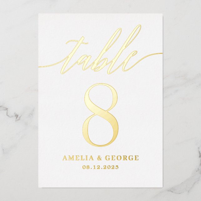 Modern Script REAL FOIL Table Number Card (Front)