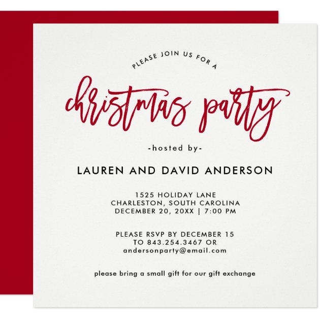 Modern Script | Red And White Christmas Party Invitation