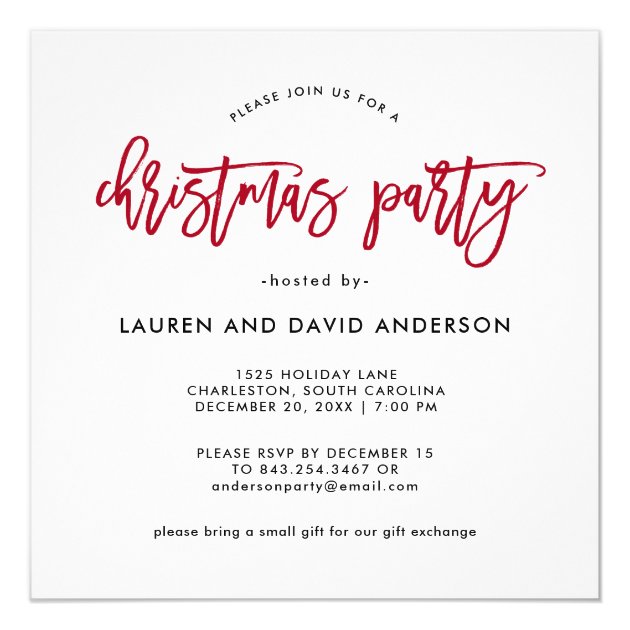 Modern Script | Red And White Christmas Party Invitation