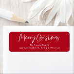 Modern Script Red Christmas Card Return Address Label<br><div class="desc">A Modern Script Red Christmas Card Return Address label with handwritten script and minimal type. Click the edit button to customize this design.</div>
